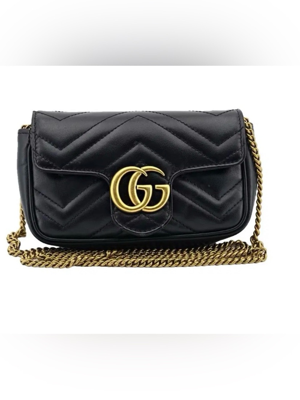 Gucci Black Quilted Leather super mini  Shoulder Bag with Gold Double G